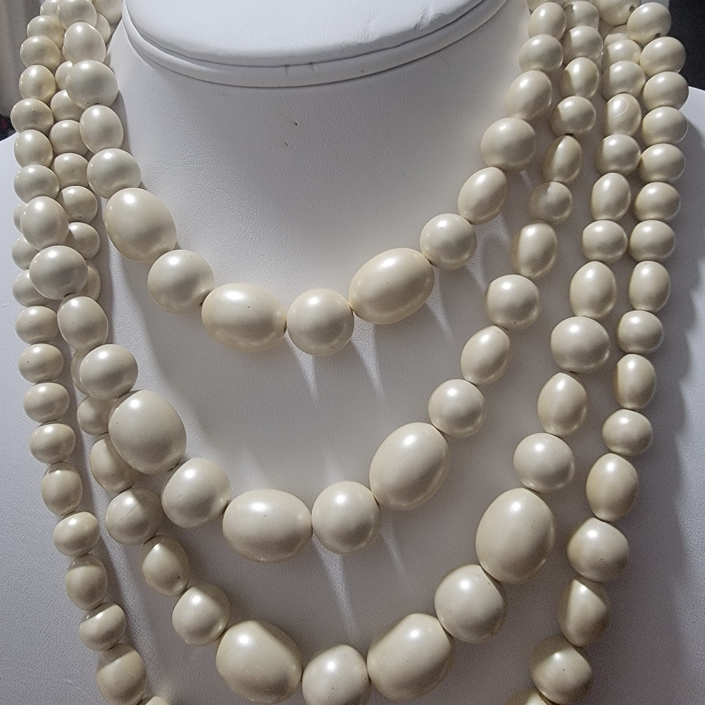 Vintage Japan Four Strand White Beads Necklace Classy Plastic Beaded Multi 25$